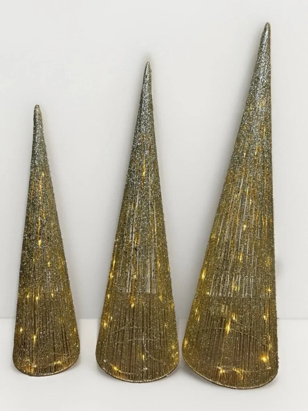 🎄 Holiday Living Gold LED Cone Christmas Trees Set 3 Light Color Change Indoor